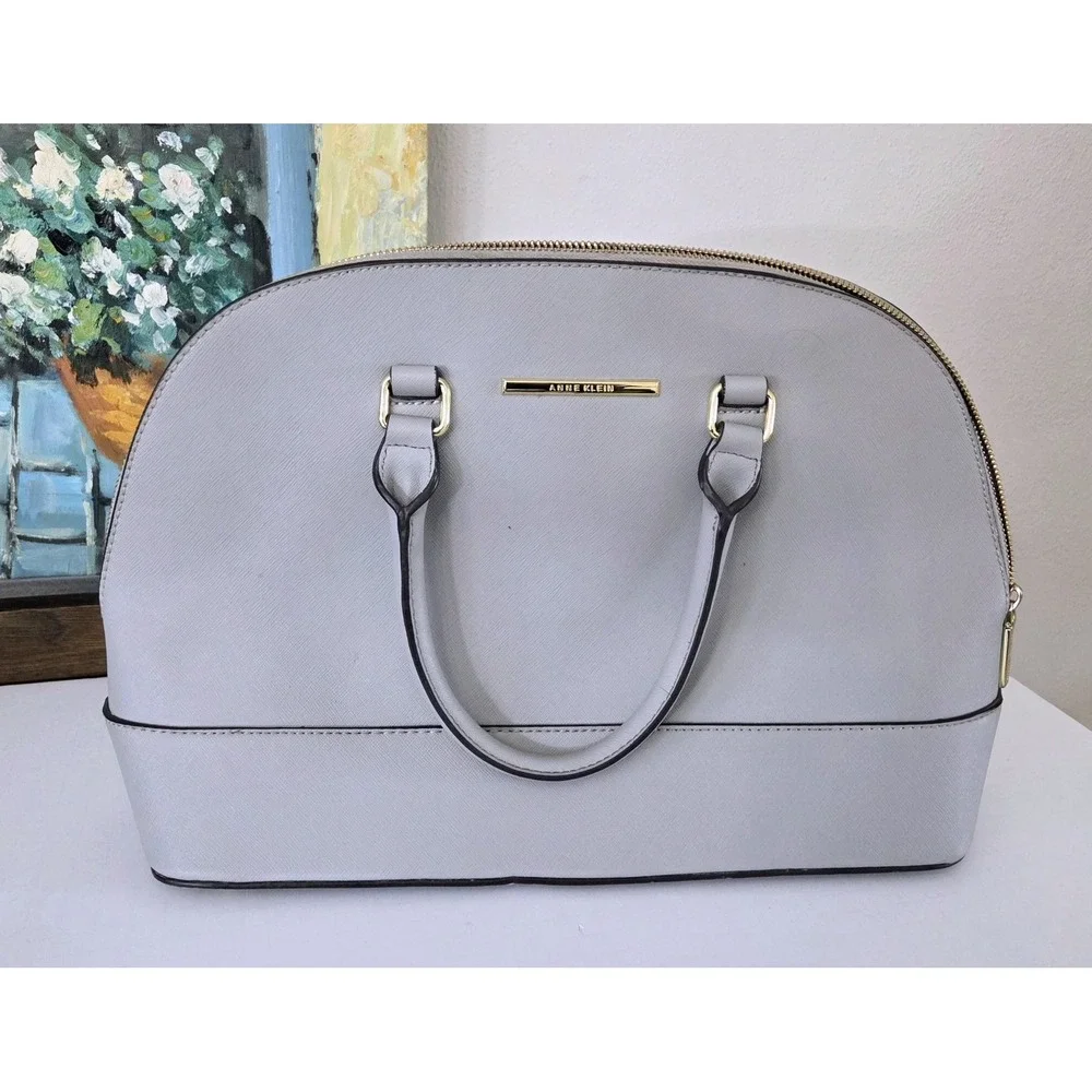 Anne Klein Gray Dome Double Handle Purse Handbag Structured‎ Body Clean EUC